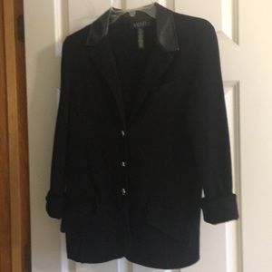 Lauren knit blazer crested buttons/leather lapel